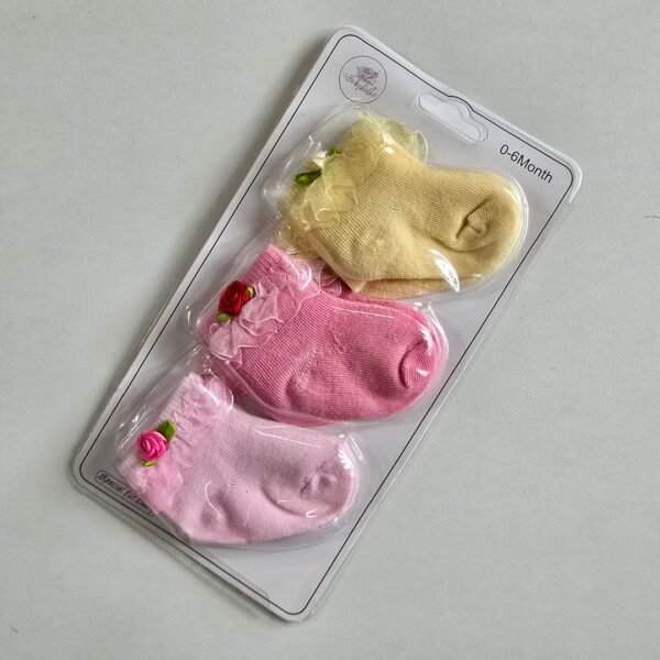 Baby Socks – Pack of 3 Pairs (0–3 Months)